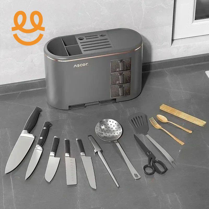 Multi-purpose Knife Chopsticks Holder with Seasoning Box Kitchen Plastic Utensil Drying Rack Spoon Fork Cutlery Storage Cylinder