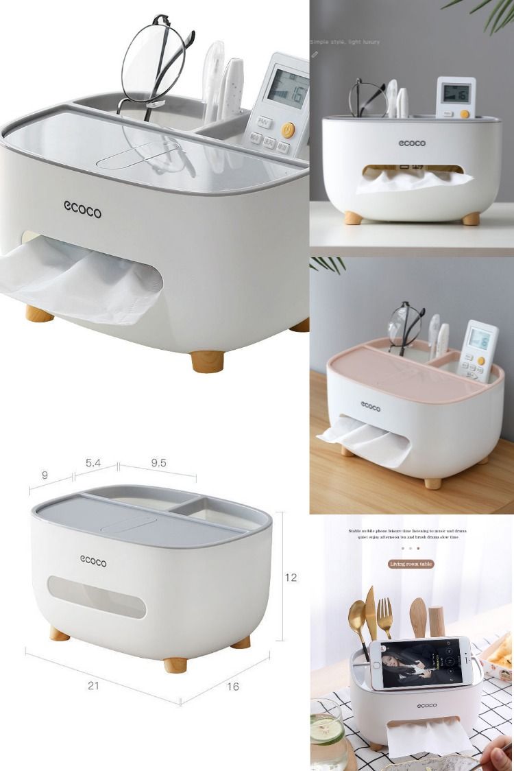ECOCO Multi Functional Desk Storage Box Remote Control Case Cosmetic Organizer Holder Suction Paper Tissue Box