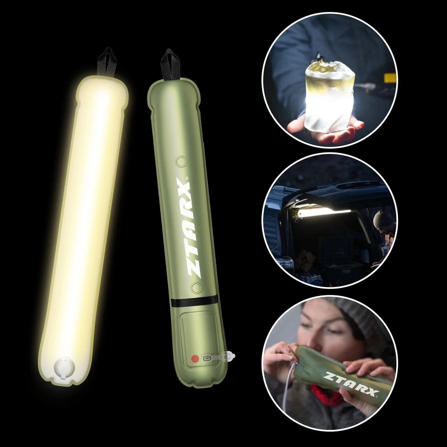 Ztarx Inflatable LED Tube Light USB Solar Charging Built-in Battery Air Light Waterproof
