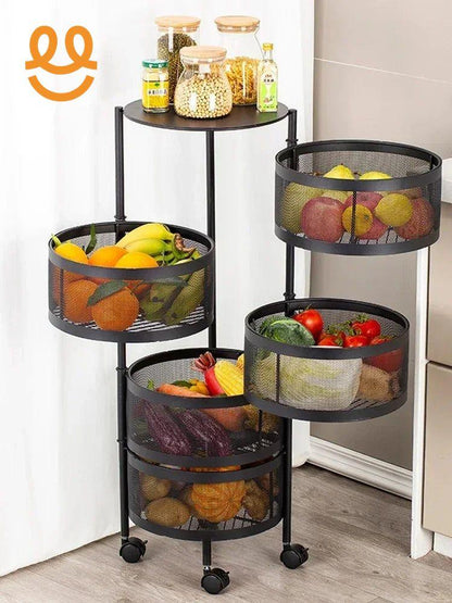 Kitchen Vegetable Shelving Multi-layer Floor Round Rotating Vegetable Basket Fruit Storage Basket for Household Items