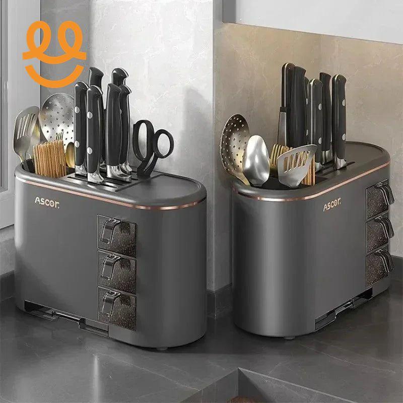 Multi-purpose Knife Chopsticks Holder with Seasoning Box Kitchen Plastic Utensil Drying Rack Spoon Fork Cutlery Storage Cylinder