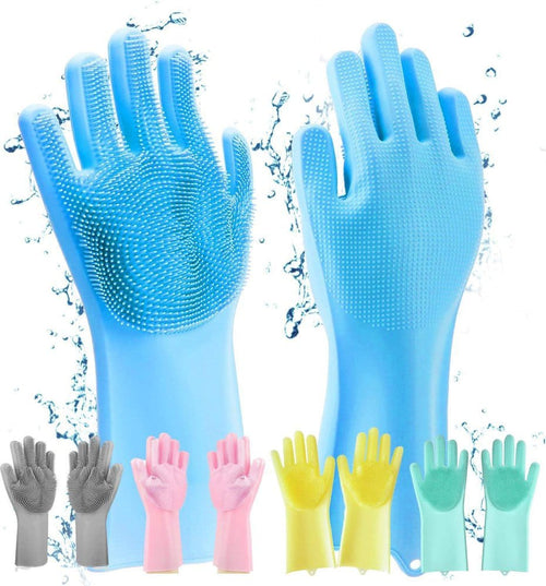 Magic Silicone Dish washing Gloves – Reusable Rubber Cleaning Gloves with Built-In Scrubber for Kitchen & Household Use
