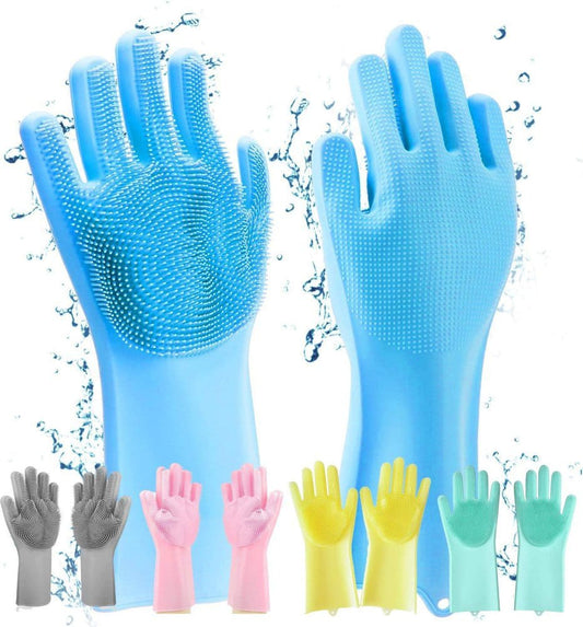 Magic Silicone Dish washing Gloves – Reusable Rubber Cleaning Gloves with Built-In Scrubber for Kitchen & Household Use