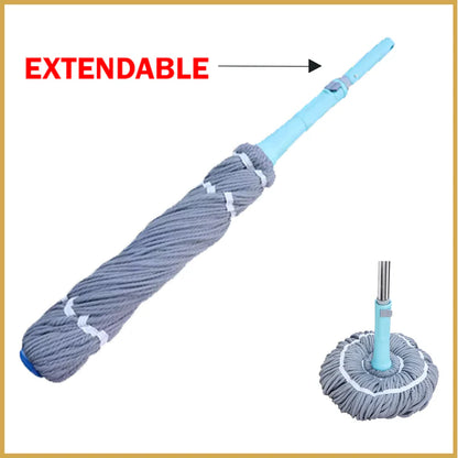 Extendable Twist Mop Fine Fiber Floor Mop - 2-in-1 Rotatable Adjustable Mop | 360-Degree Fine Fiber Fabric Self-Twisting Dehydrated Mop | Hard Floor Cleaning Mop | Self-Twisting Torque Mop for Cleaning Walls