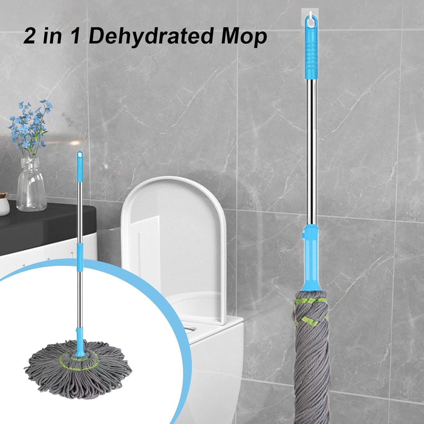 Extendable Twist Mop Fine Fiber Floor Mop - 2-in-1 Rotatable Adjustable Mop | 360-Degree Fine Fiber Fabric Self-Twisting Dehydrated Mop | Hard Floor Cleaning Mop | Self-Twisting Torque Mop for Cleaning Walls