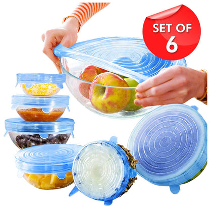 Silicone Stretch Lids | Pack of 6 | Reusable Bowl Covers | Multi‑Size Food Savers | Random Colour