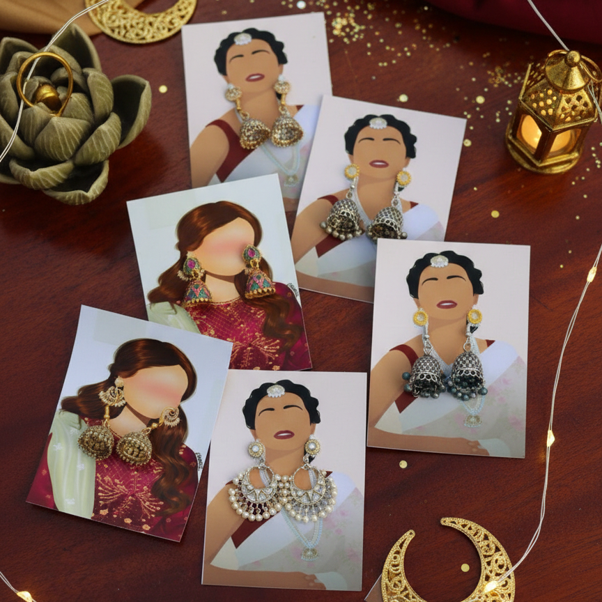 Earrings Eidi Cards – Pack of 27 Mini Festive Cards without Jewellery (Random Designs)