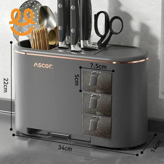 Multi-purpose Knife Chopsticks Holder with Seasoning Box Kitchen Plastic Utensil Drying Rack Spoon Fork Cutlery Storage Cylinder