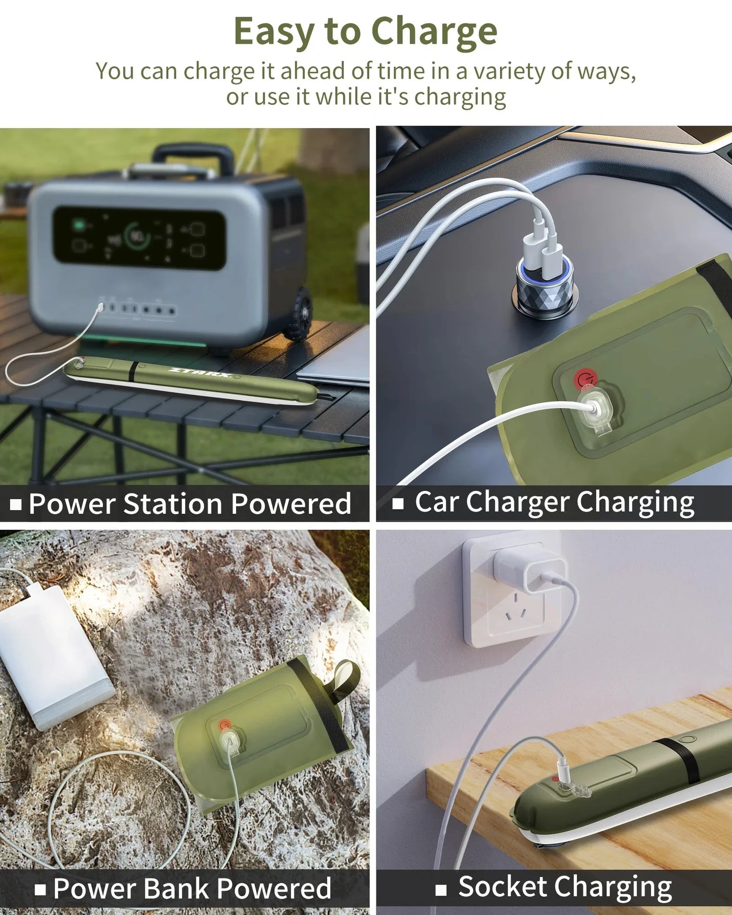 Ztarx Inflatable LED Tube Light USB Solar Charging Built-in Battery Air Light Waterproof