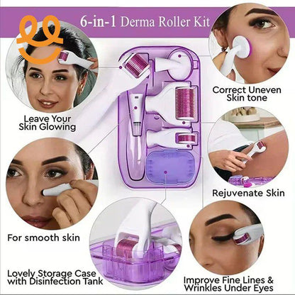 6 in 1 Derma Roller Kit for Face, Beard, Hair Growth & Skin Rejuvenation