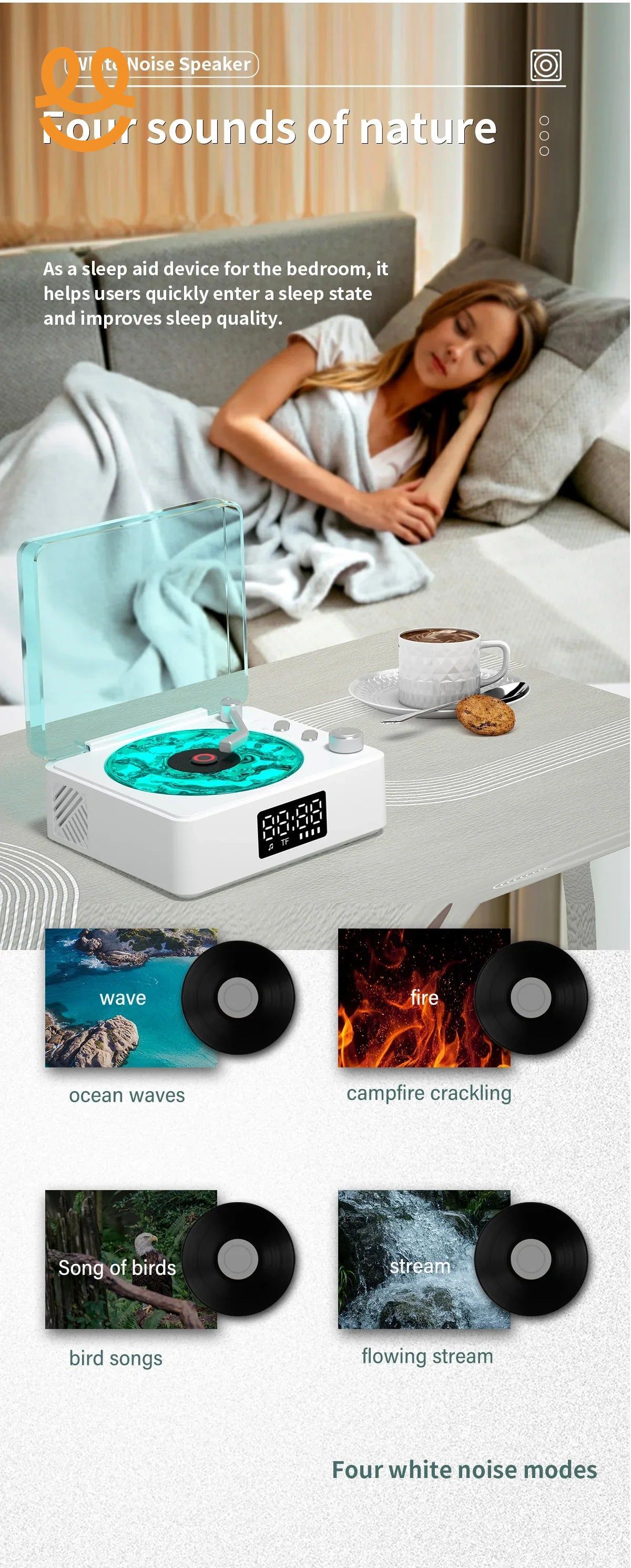 Mini Vinyl Player Sleep Aid Speakers White Noise Bluetooth Speaker Retro