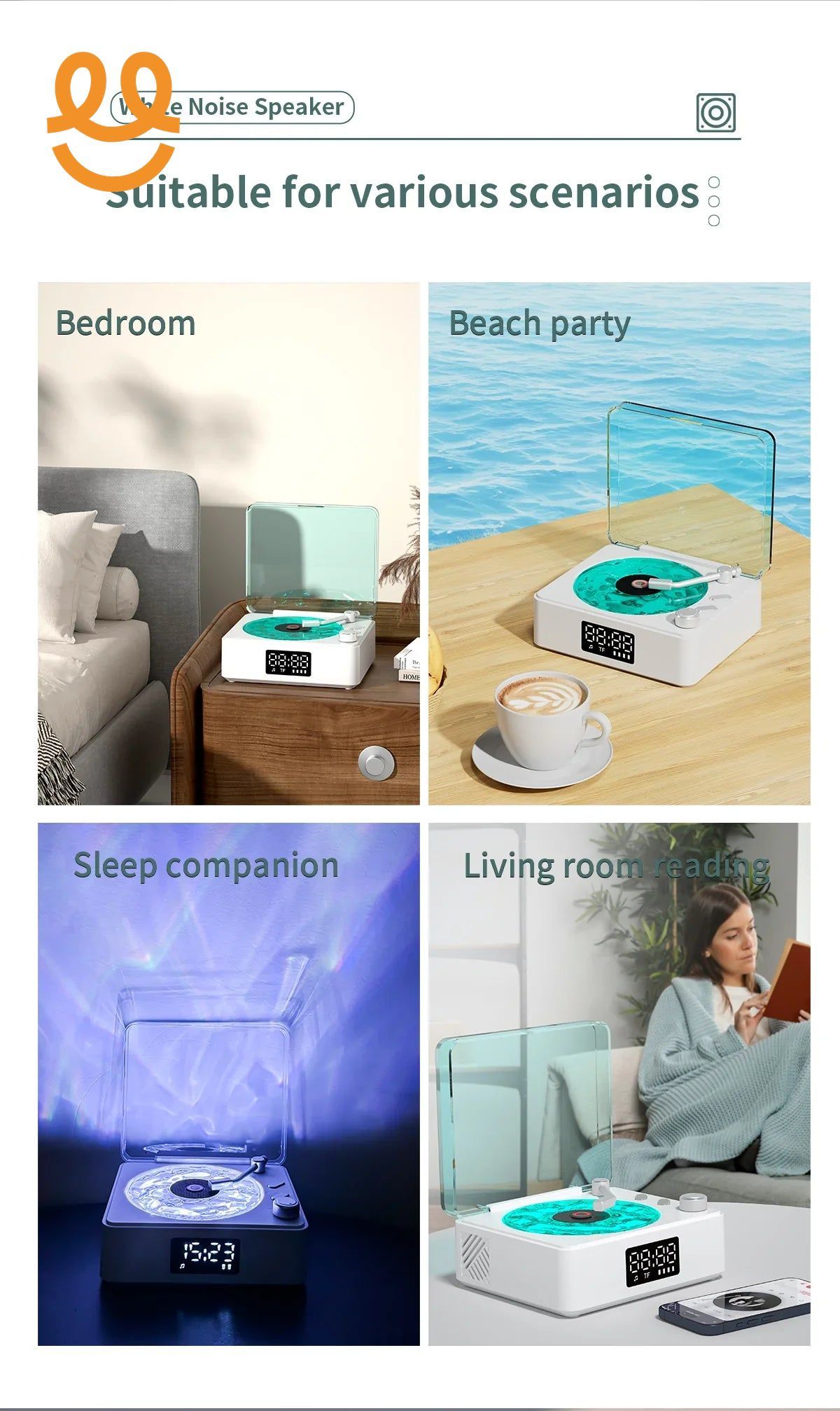 Mini Vinyl Player Sleep Aid Speakers White Noise Bluetooth Speaker Retro