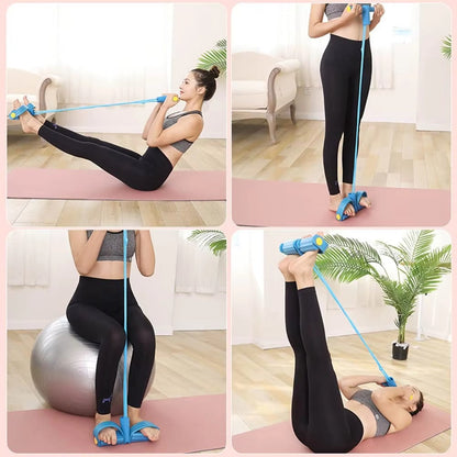 Foot Pedal Resistance Bands – 4 Elastic Pull Ropes | Home Gym Fitness Equipment for Full Body & Ab Workouts