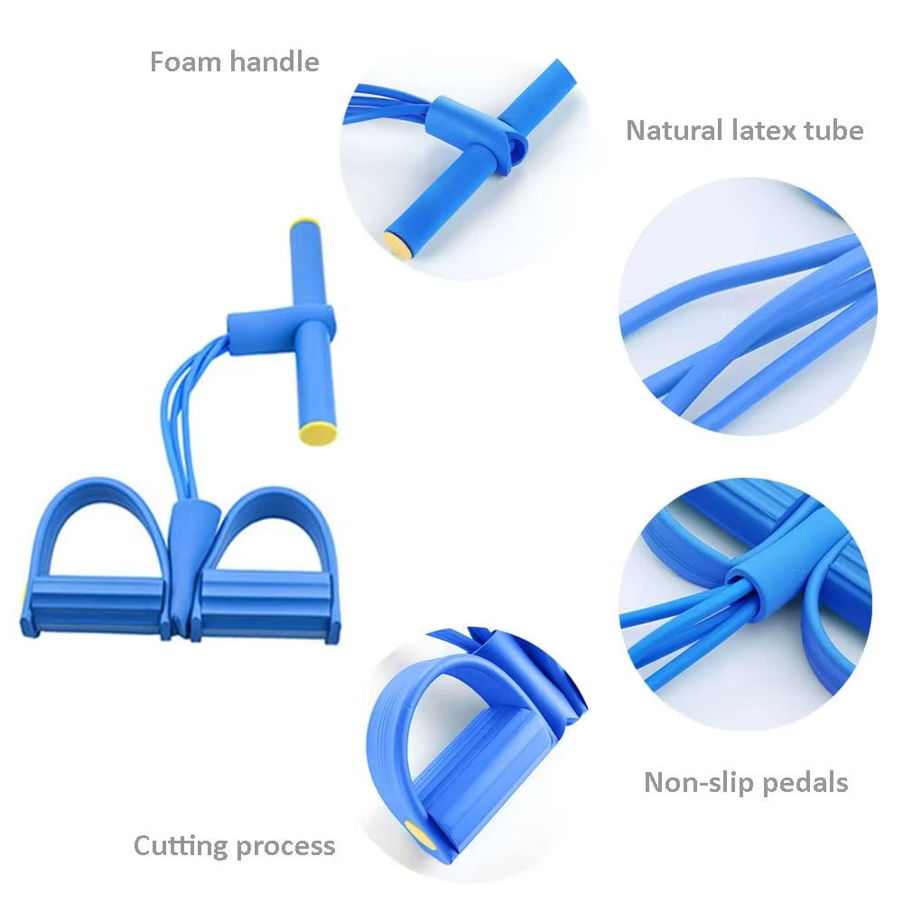 Foot Pedal Resistance Bands – 4 Elastic Pull Ropes | Home Gym Fitness Equipment for Full Body & Ab Workouts