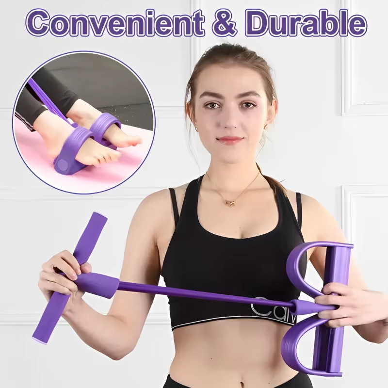 Foot Pedal Resistance Bands – 4 Elastic Pull Ropes | Home Gym Fitness Equipment for Full Body & Ab Workouts