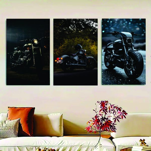 Set Of 3 Bikes Sticky Canvas Frames For Wall Decore / Sticky Phototiles